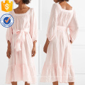 Nouveau Rose Et Blanc Rayé Trois-quarts Longueur Manches Midi Summer Dress Fabrication En Gros Mode Femmes Vêtements (TA0307D)